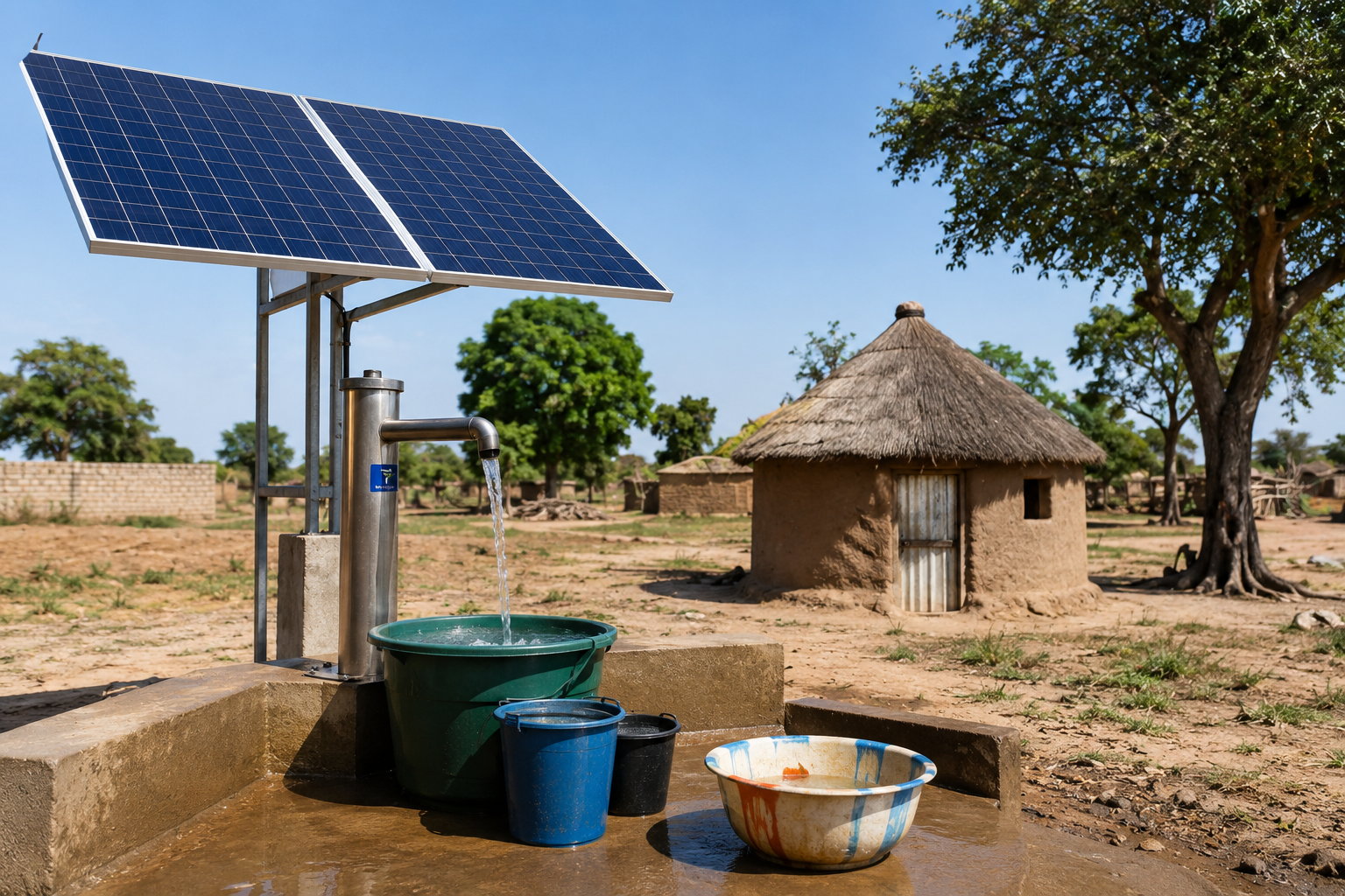 Pompe à eau solaire donnant accès à l'eau potable au Mali